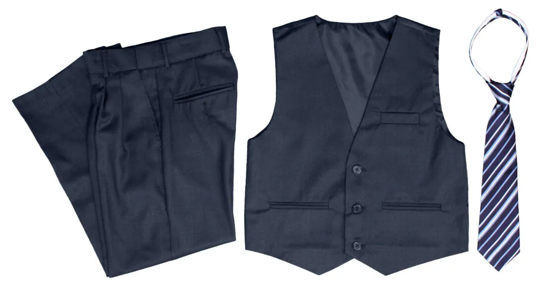 Boys Formal 5 Piece Suit with Shirt, Vest, Tie and Garment Bag – Navy Blue - AH-BY029-NAVY