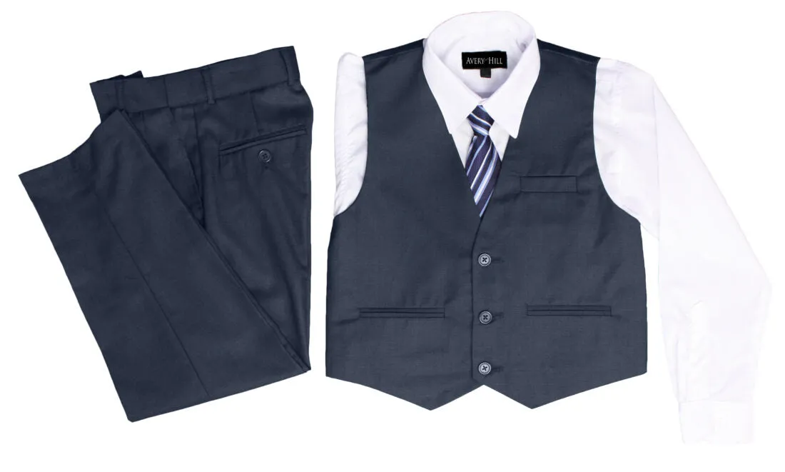 Boys Formal 5 Piece Suit with Shirt, Vest, Tie and Garment Bag – Navy Blue - AH-BY029-NAVY