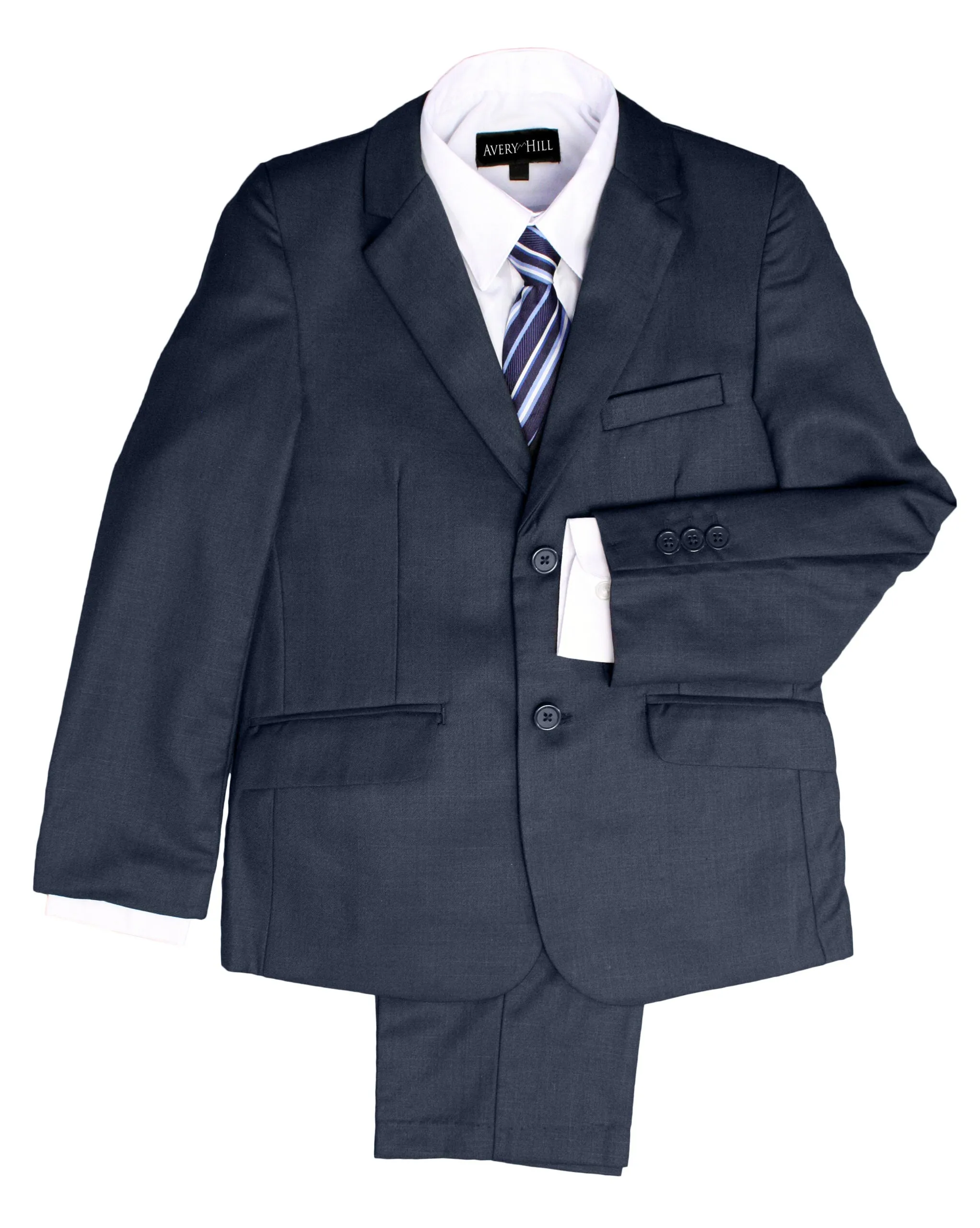 Boys Formal 5 Piece Suit with Shirt, Vest, Tie and Garment Bag – Navy Blue - AH-BY029-NAVY