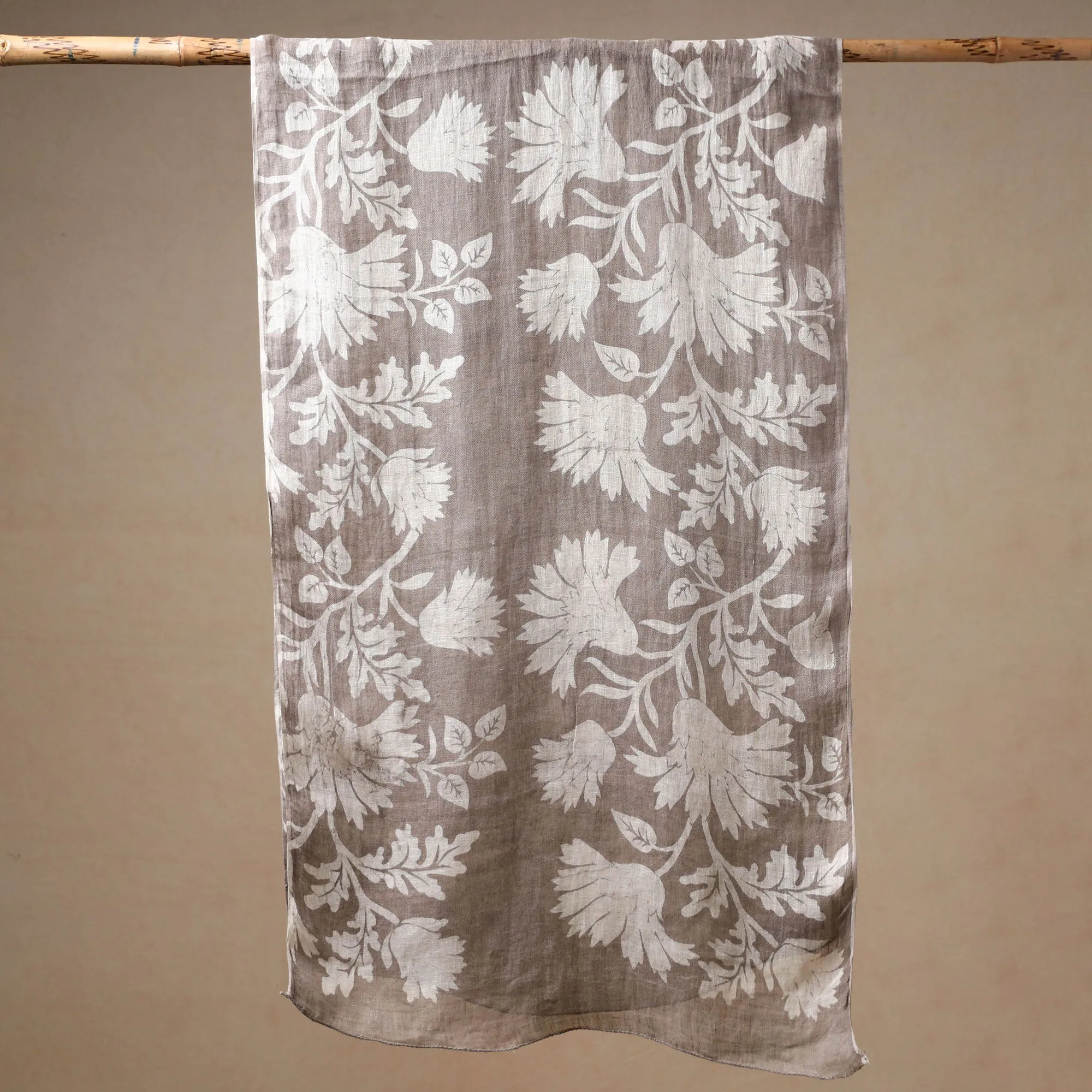 Brown - Bindaas Block Printed Natural Dyed Linen Handloom Stole 04