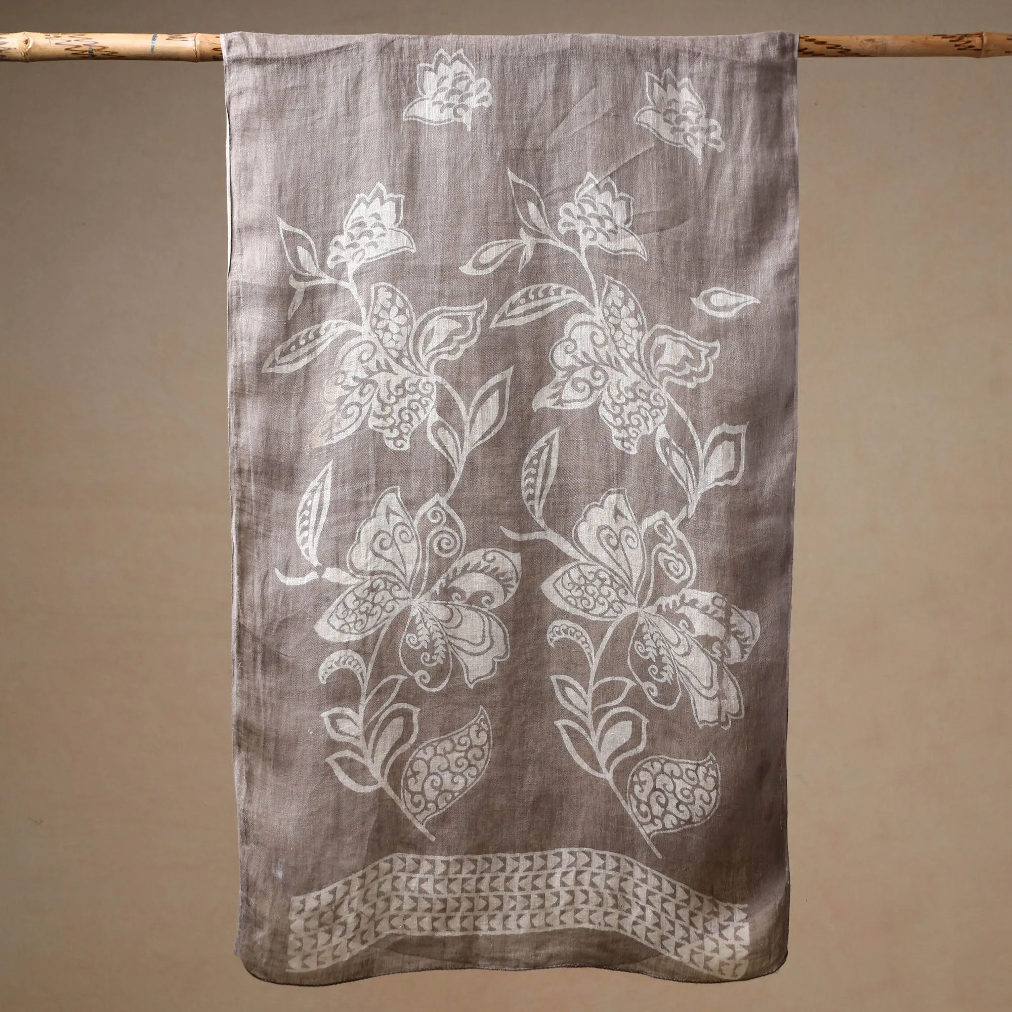 Brown - Bindaas Block Printed Natural Dyed Linen Handloom Stole 13