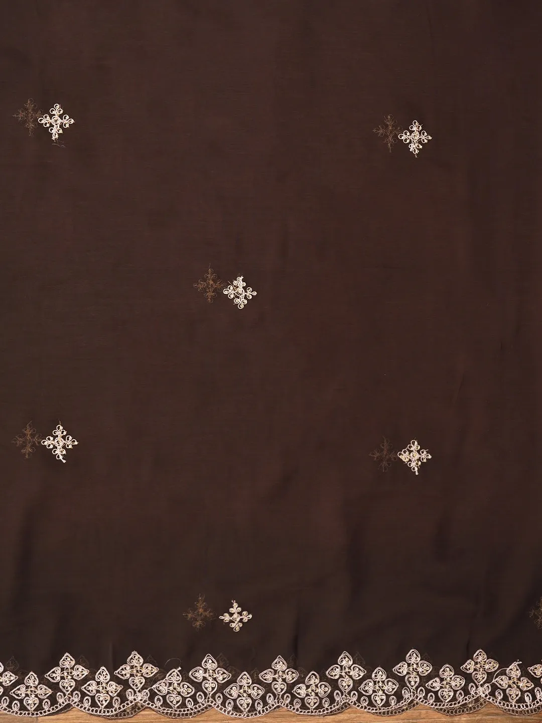 Brown Zari Embroidered Silk Georgette Dress Material with Dupatta