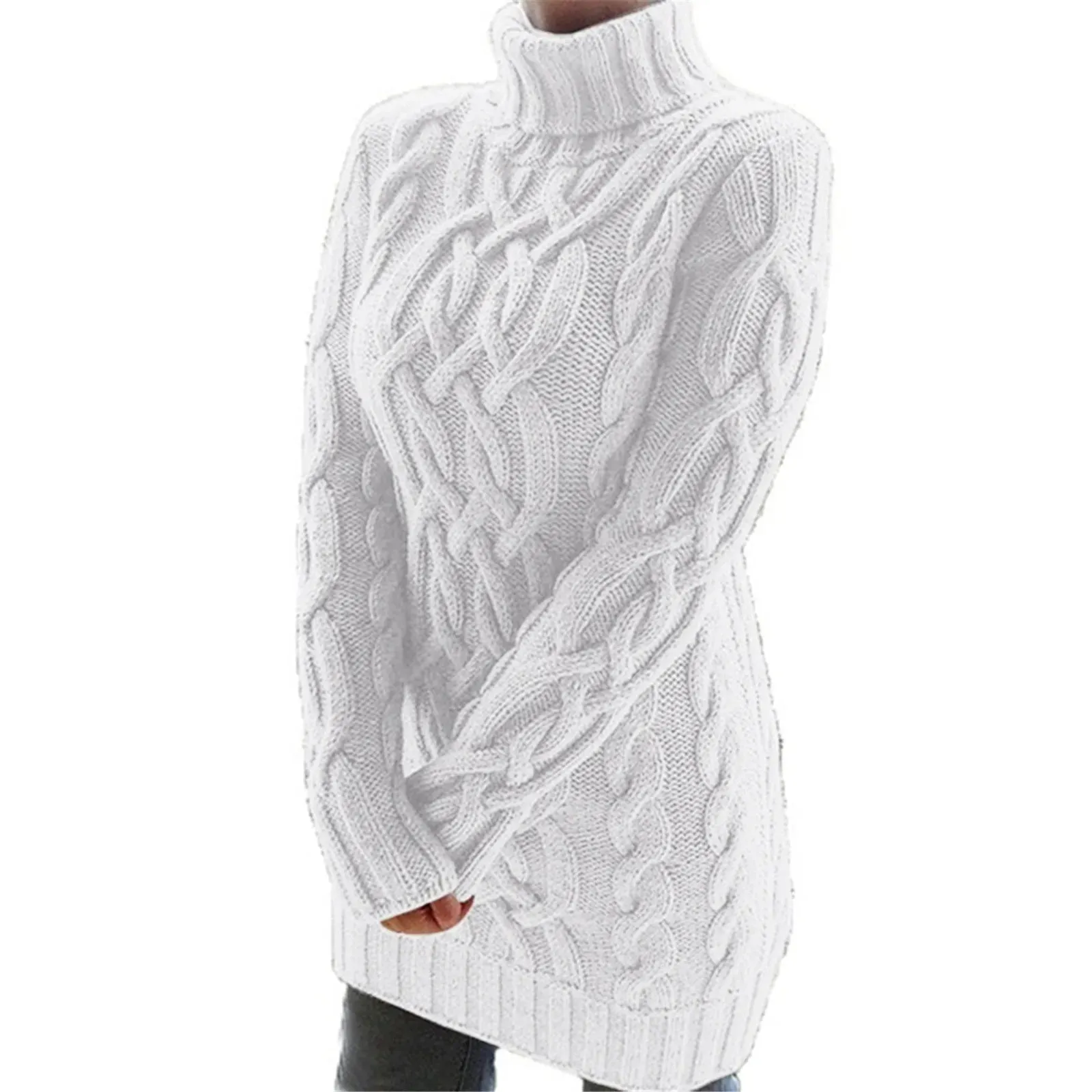 Cable Knit turtleneck Sweater Dress