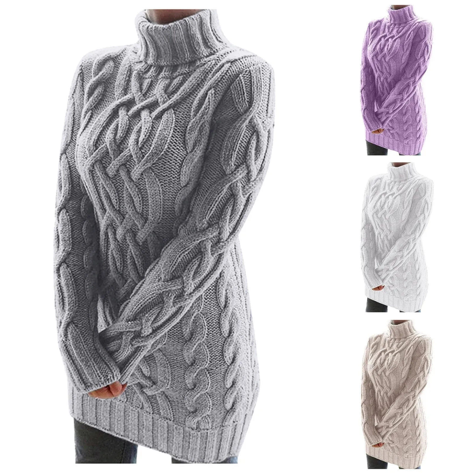 Cable Knit turtleneck Sweater Dress