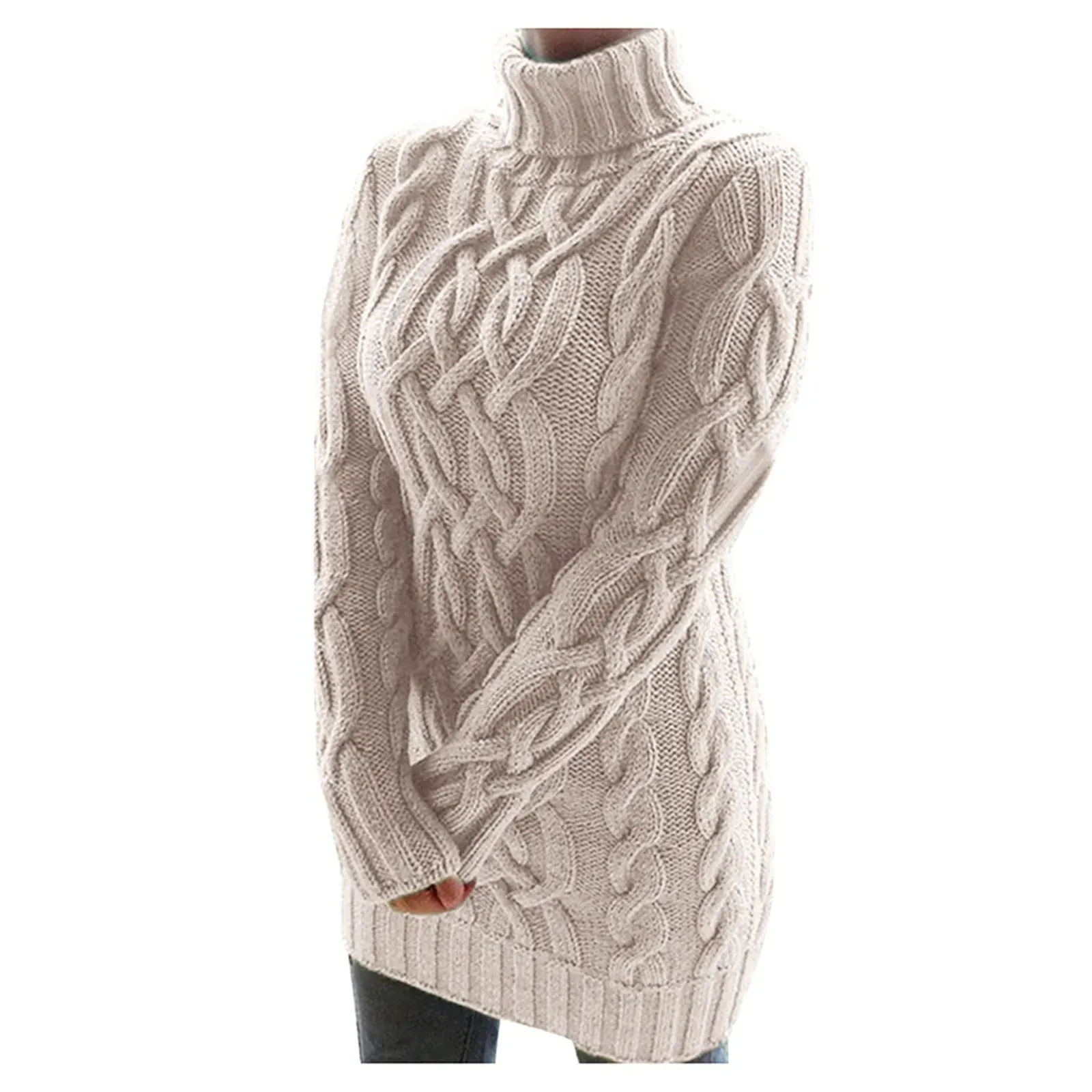 Cable Knit turtleneck Sweater Dress