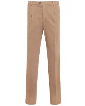 Camel Cotton Blend Single Pleat Trouser