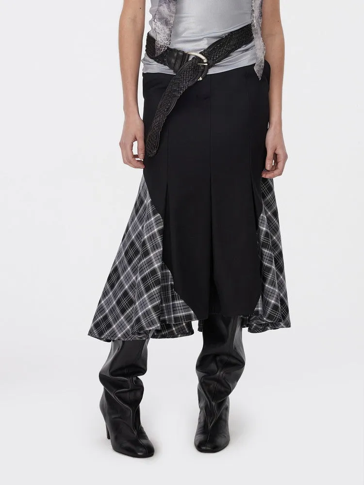 Checked Flare Girly Nichi Patchwork Long-Skirt