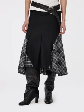 Checked Flare Girly Nichi Patchwork Long-Skirt