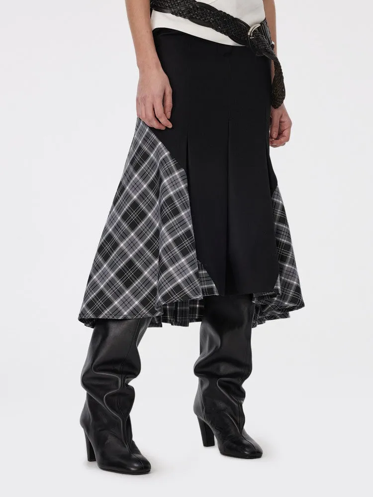 Checked Flare Girly Nichi Patchwork Long-Skirt