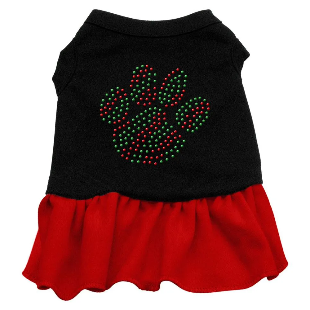 Christmas Paw Rhinestone Dress Black with Red XS (8)