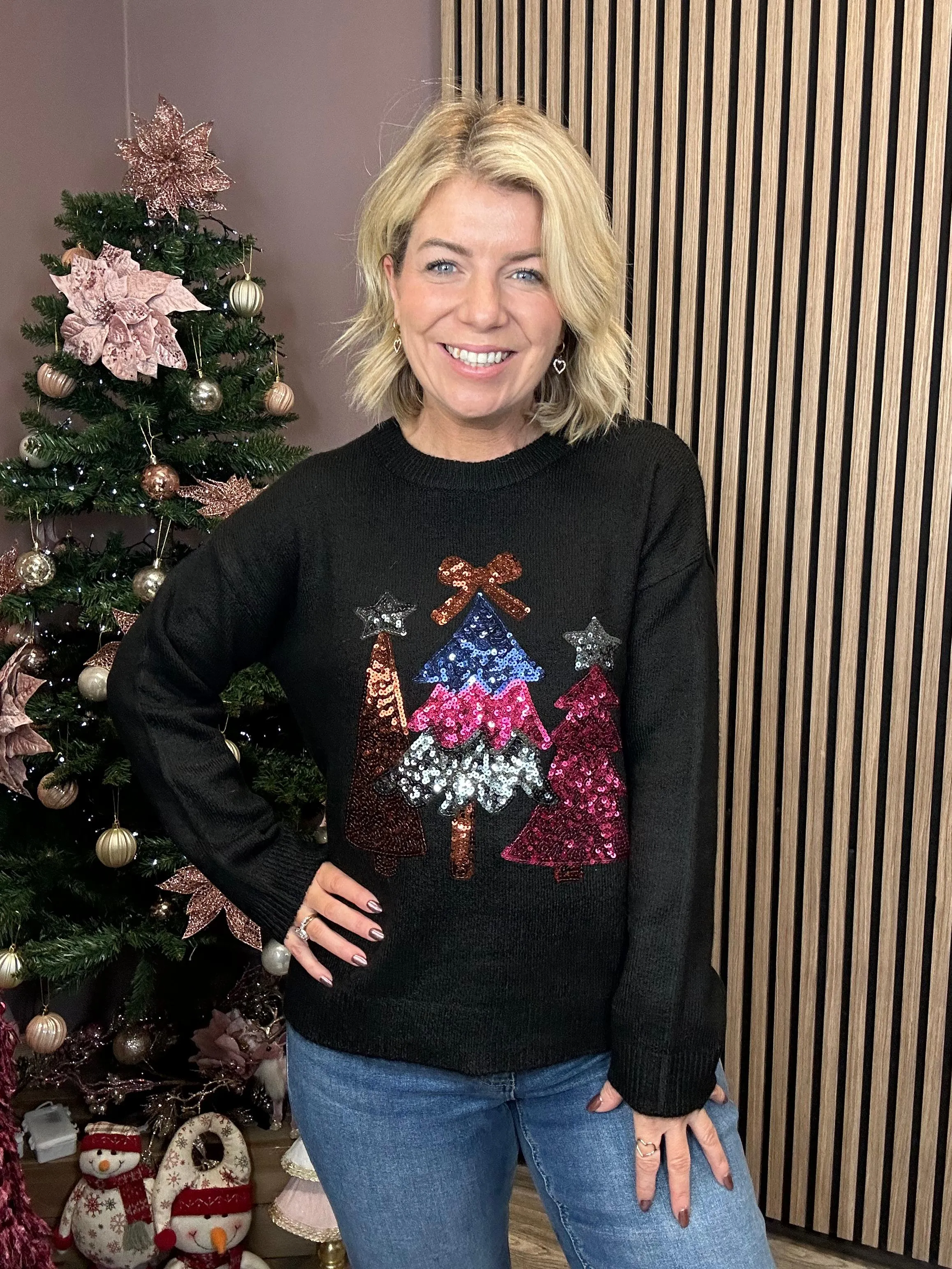 Christmas Trees Jumper (Black Sequins)