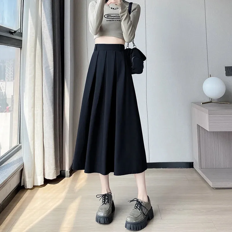 Classic Black High Waist Slim Women Midi Skirts Autumn Pure Color Basic Simple Casual Fashion 3-colors Female Suit Skirts