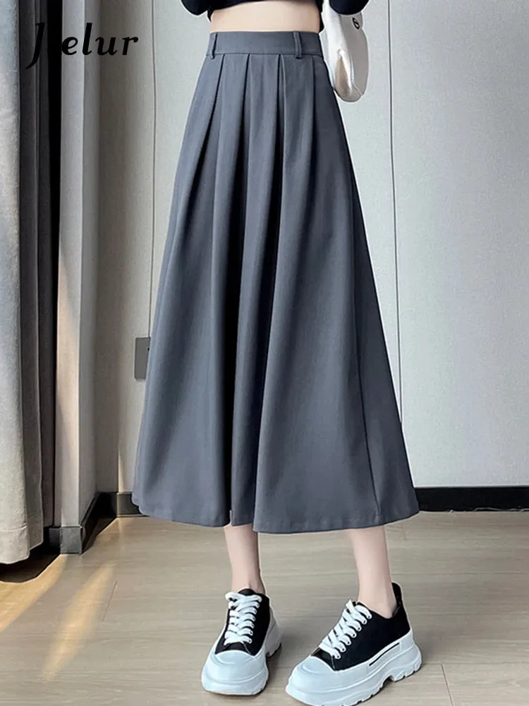 Classic Black High Waist Slim Women Midi Skirts Autumn Pure Color Basic Simple Casual Fashion 3-colors Female Suit Skirts