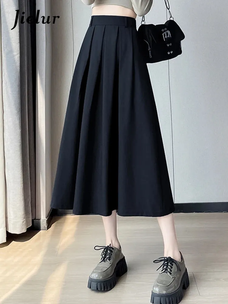 Classic Black High Waist Slim Women Midi Skirts Autumn Pure Color Basic Simple Casual Fashion 3-colors Female Suit Skirts