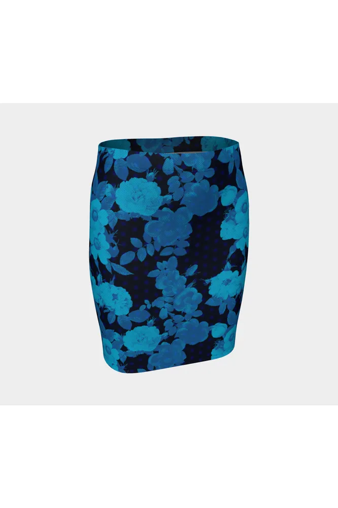 Classic Blue Floral Fitted Skirt