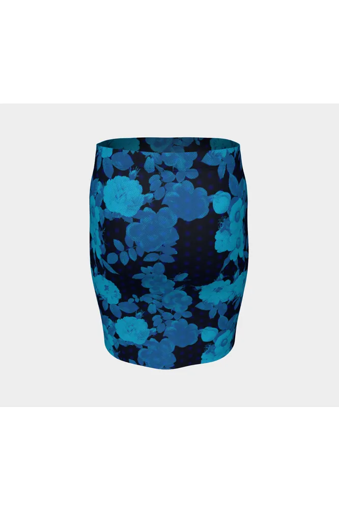 Classic Blue Floral Fitted Skirt