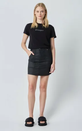 Coated Denim Black Skirt