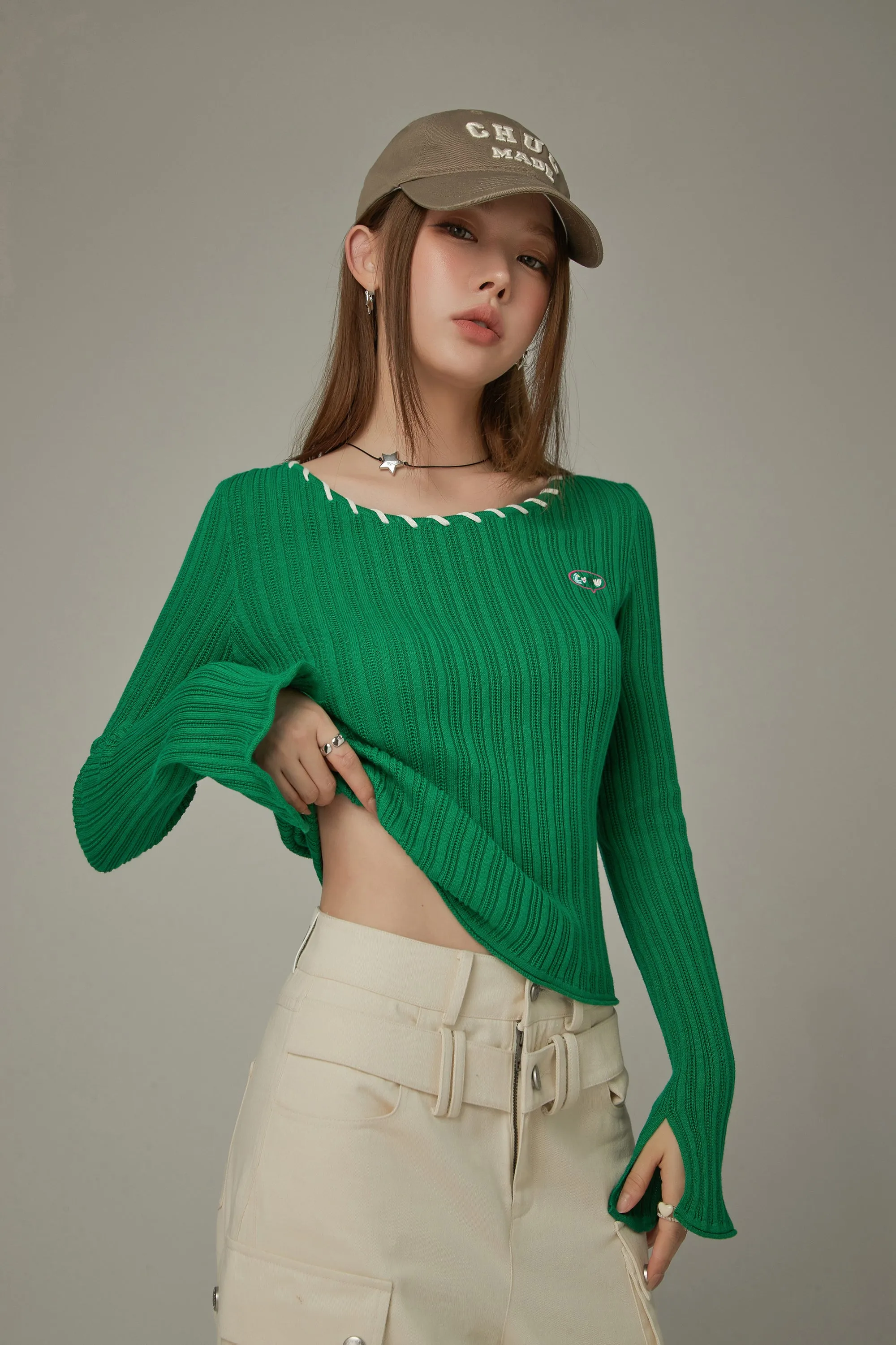 Color Ribbed Knit Top