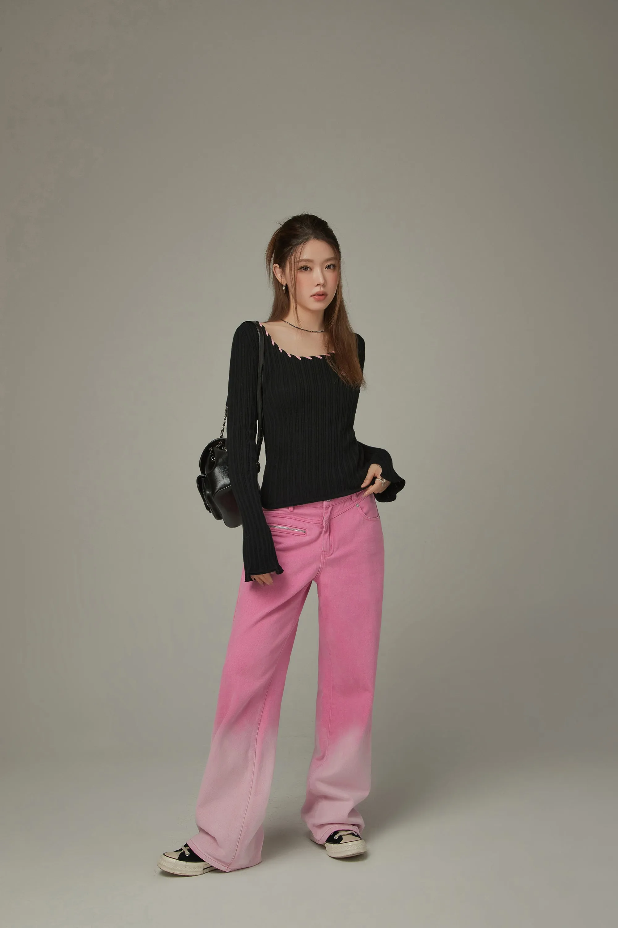 Color Ribbed Knit Top