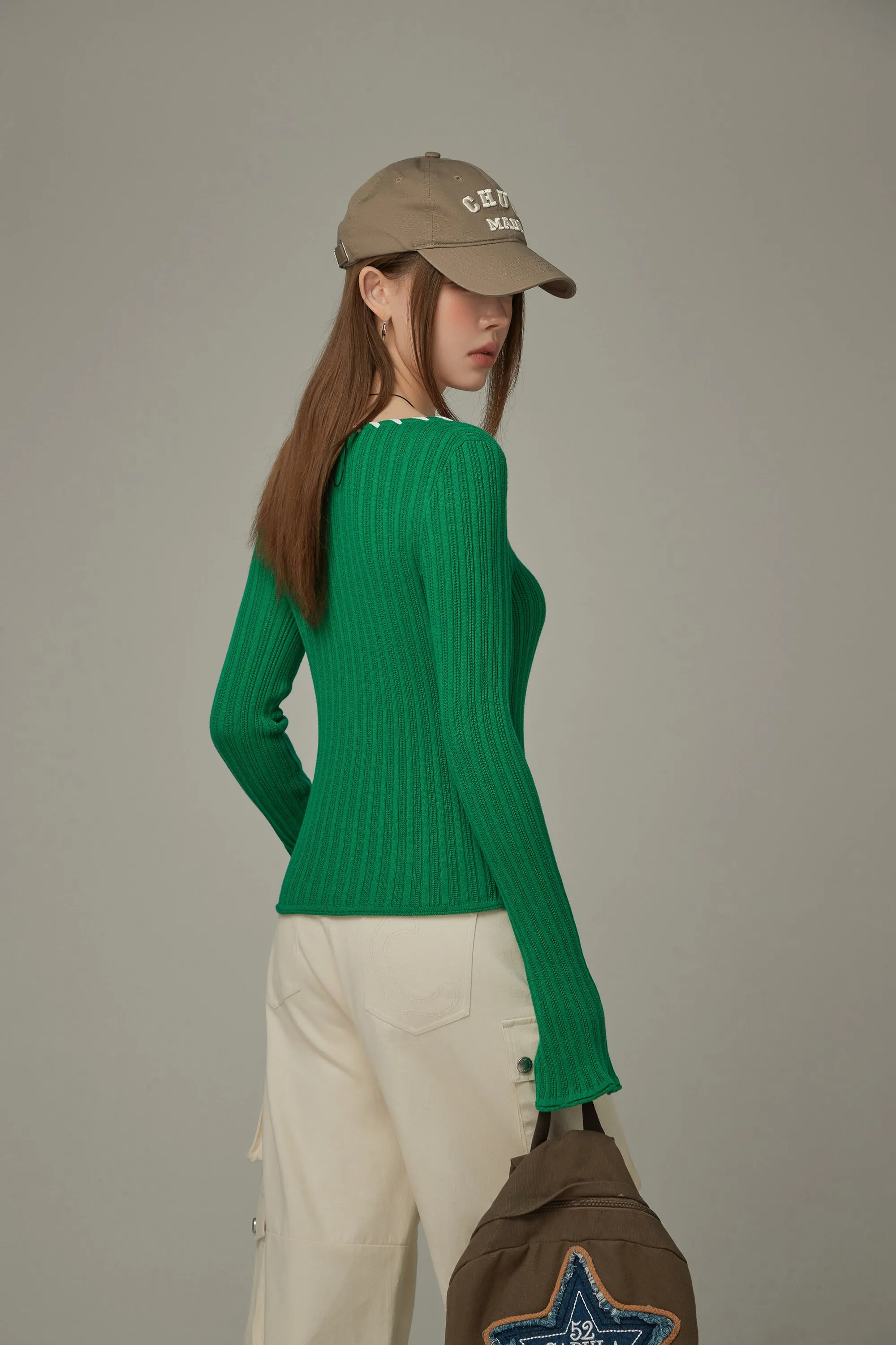 Color Ribbed Knit Top