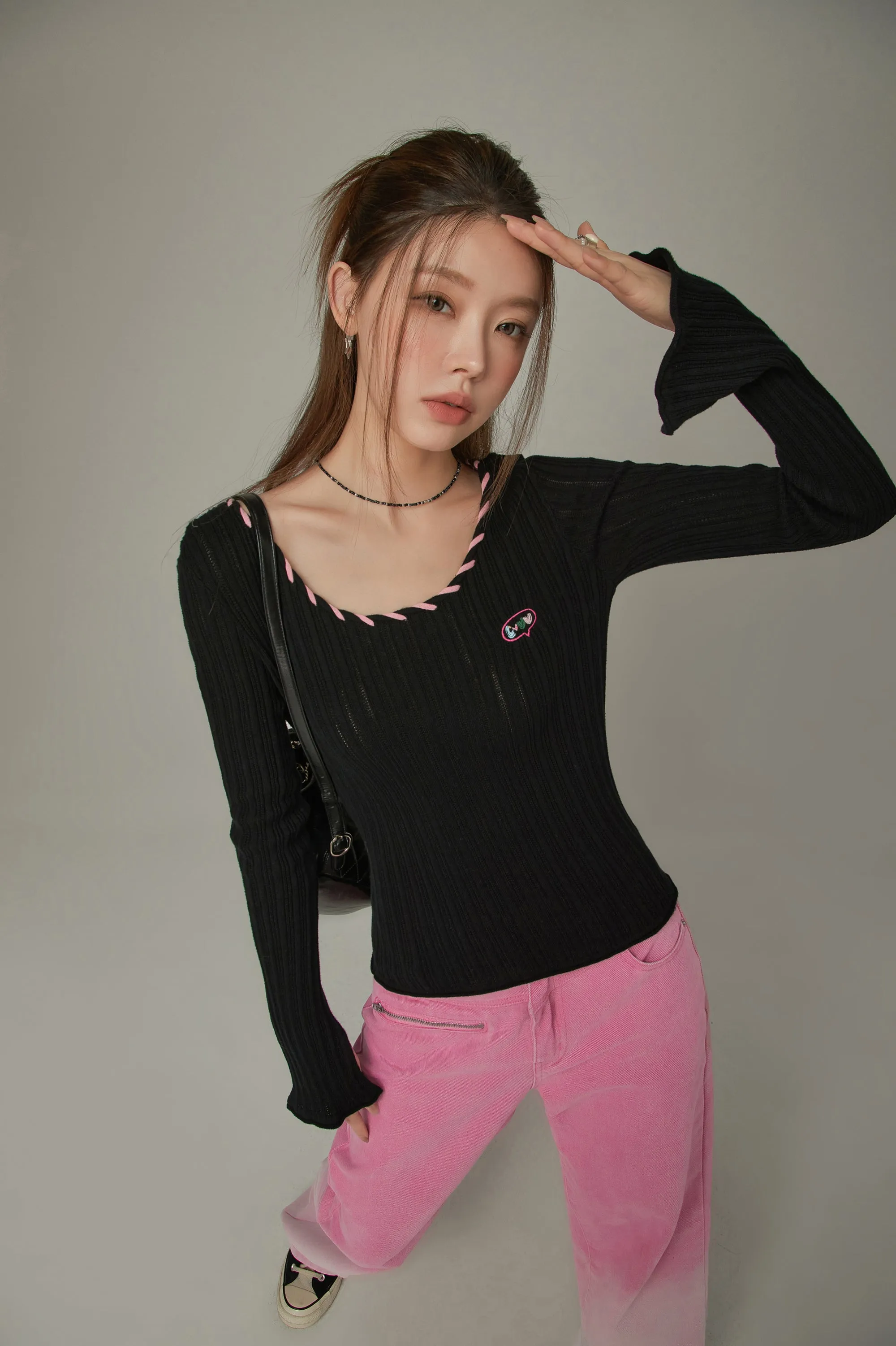 Color Ribbed Knit Top