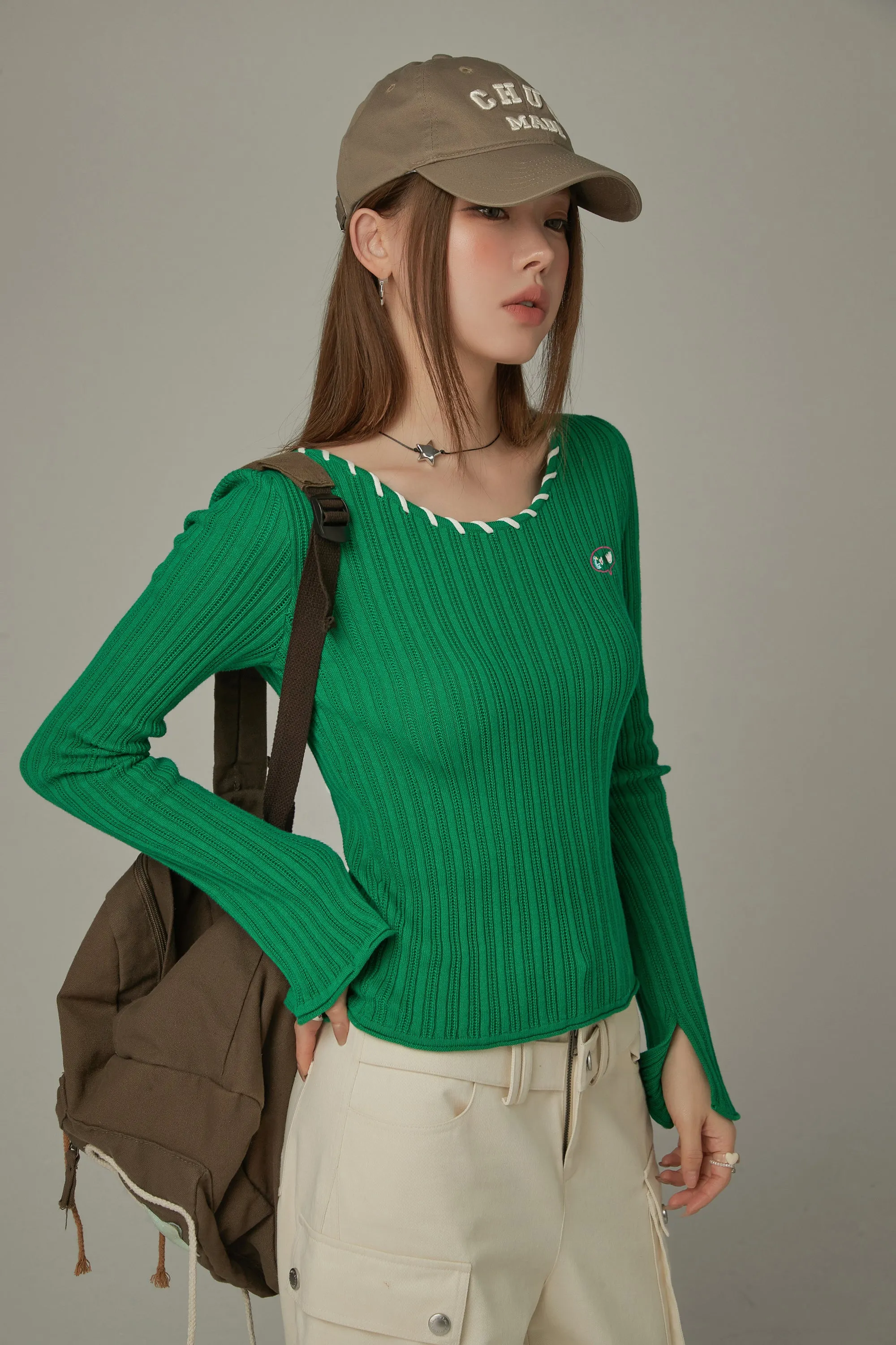 Color Ribbed Knit Top