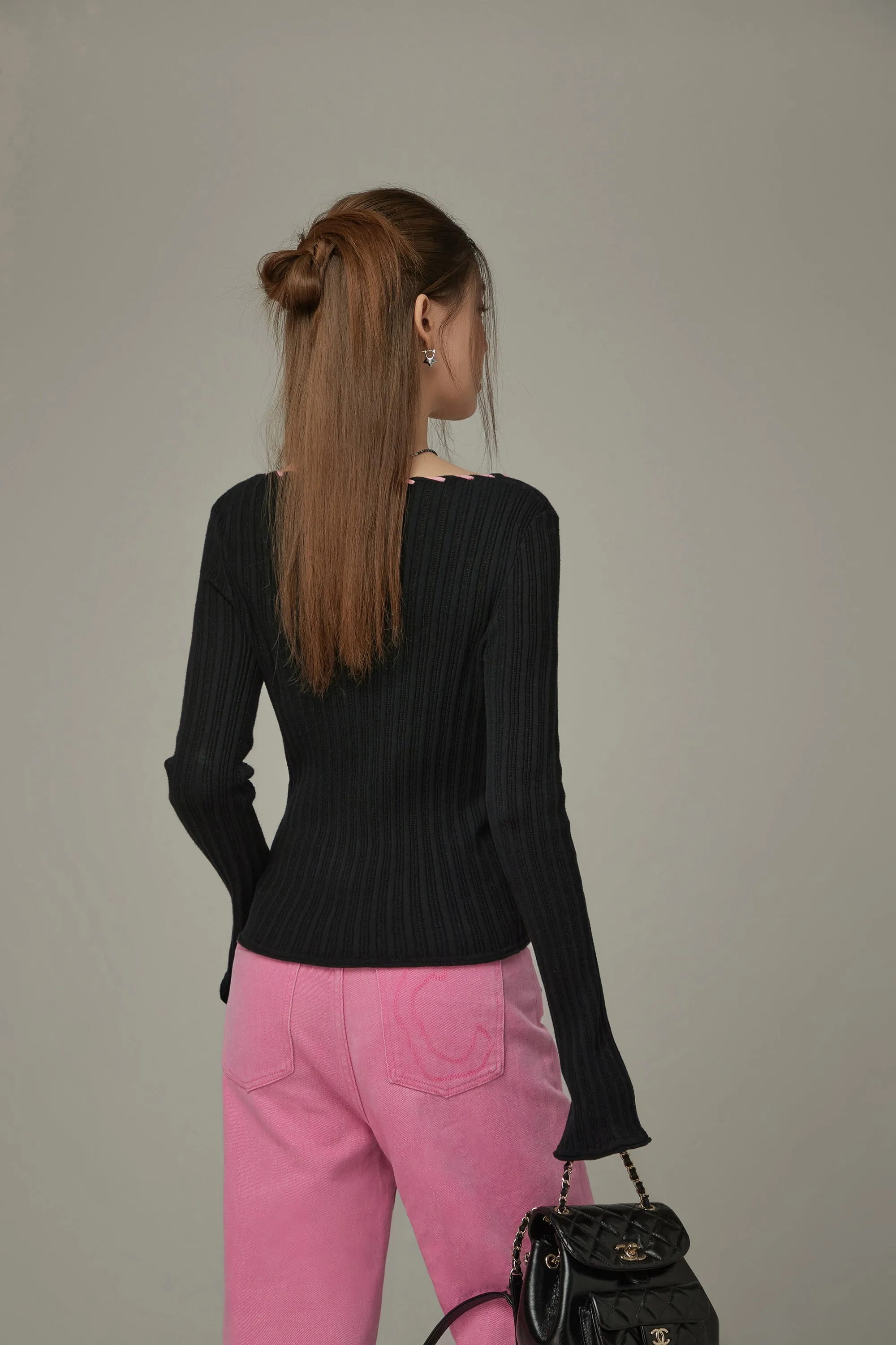 Color Ribbed Knit Top