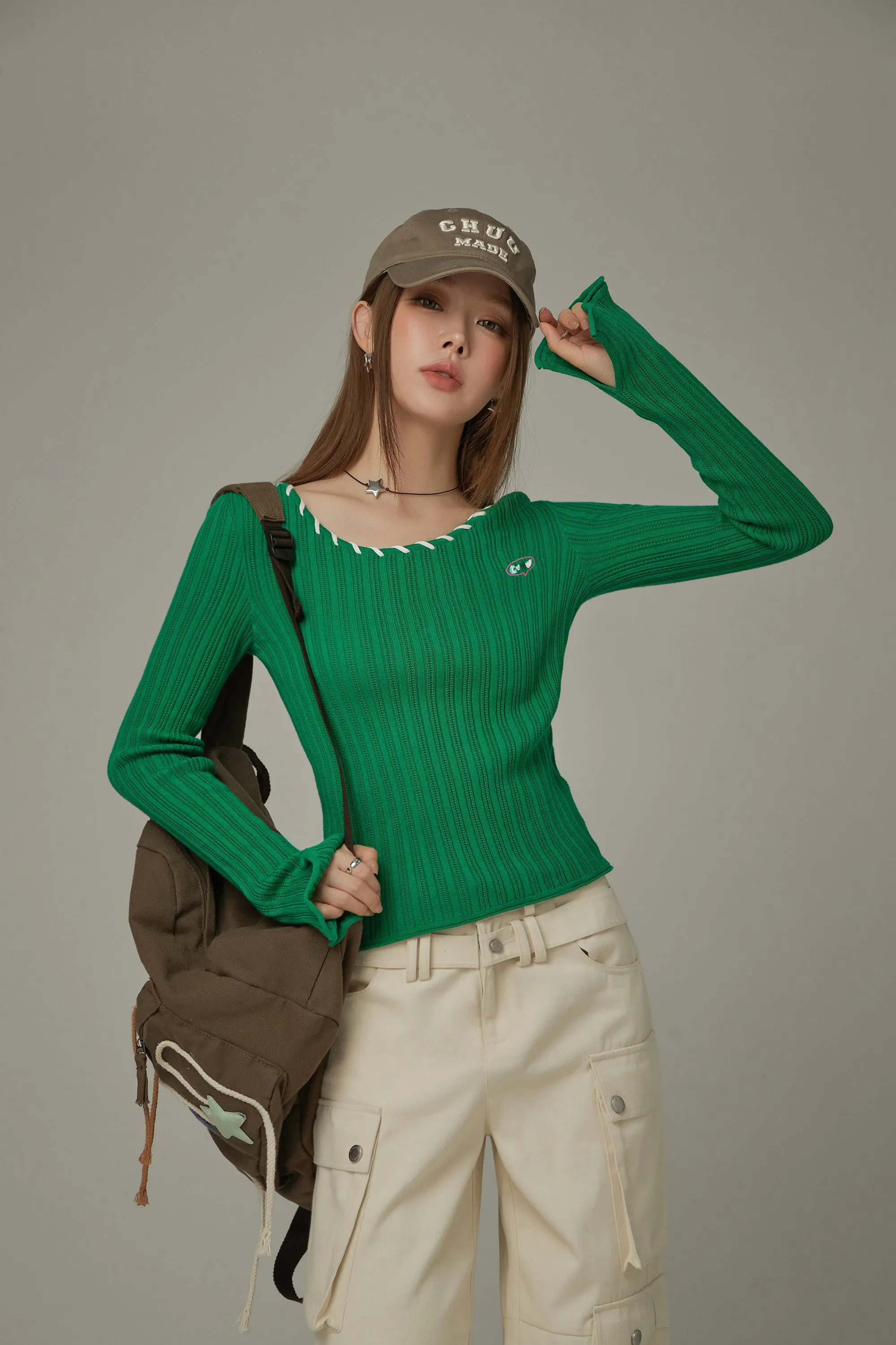 Color Ribbed Knit Top