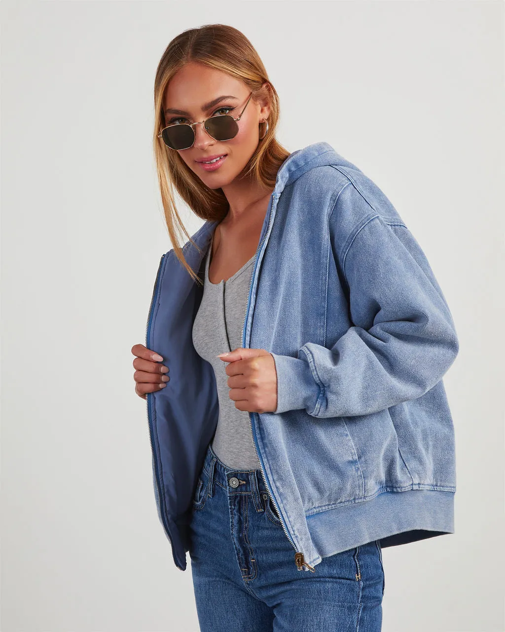 Conner Reversible Hooded Denim Bomber Jacket