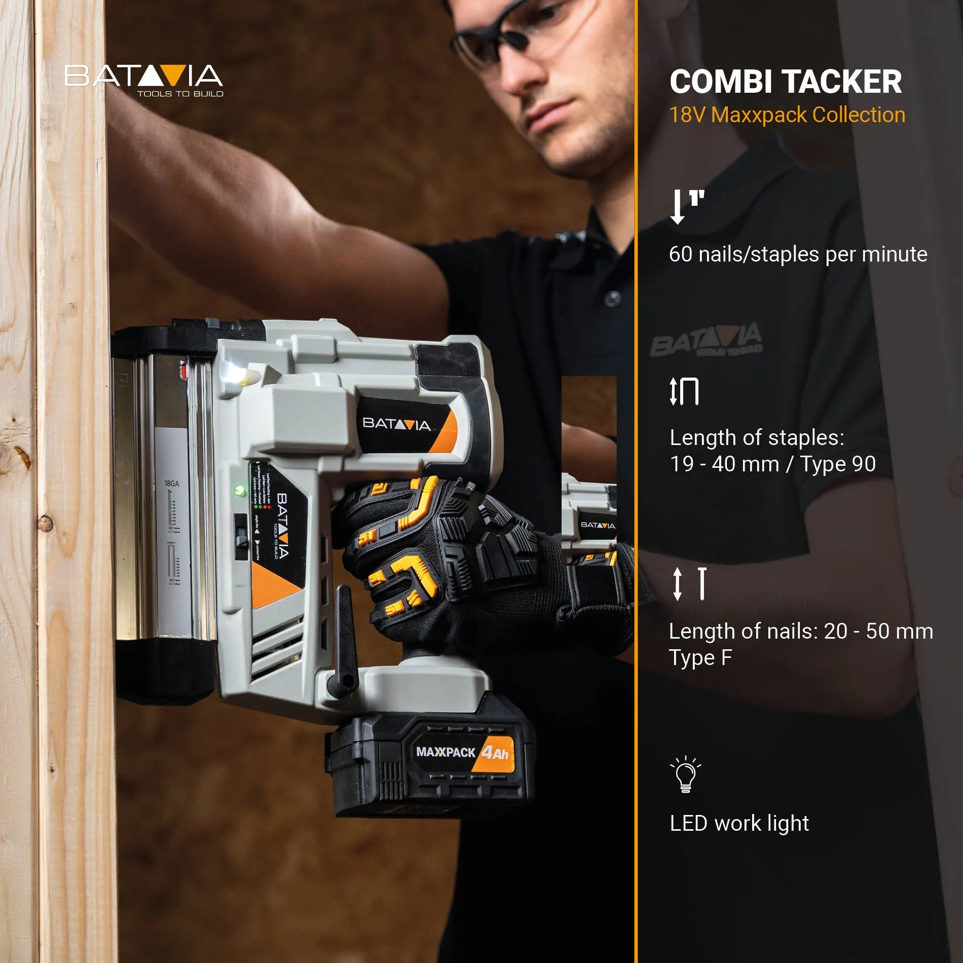 Cordless Tacker/Staple/Nail Gun 18V