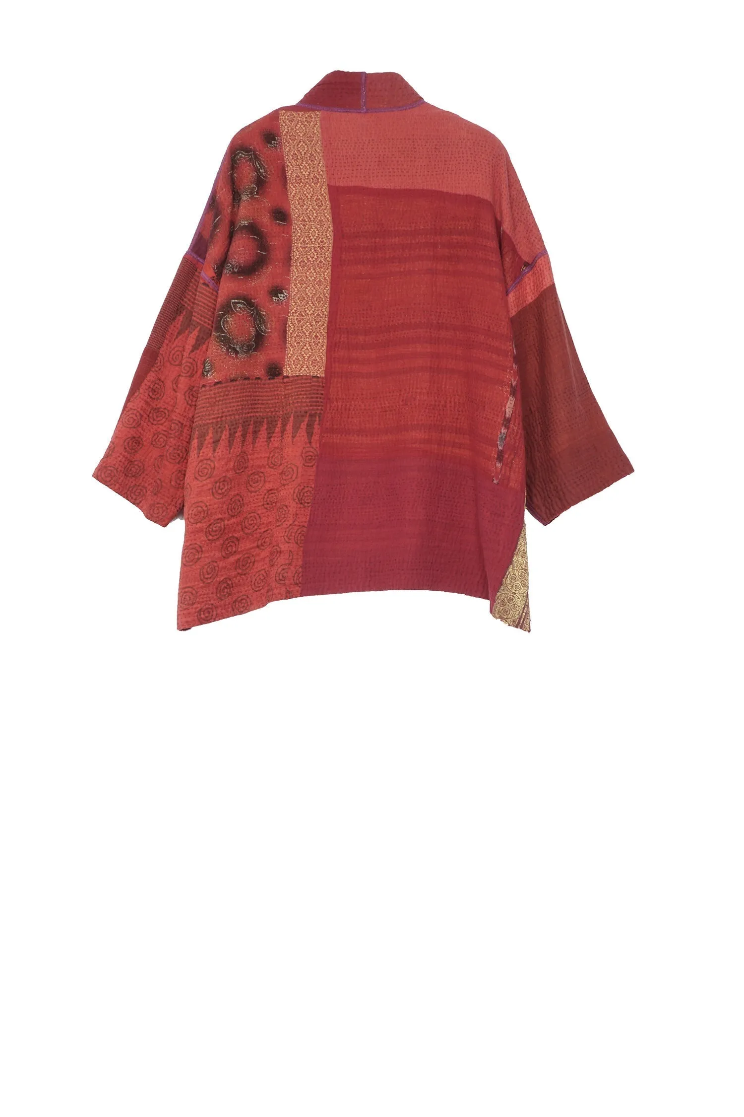 COTTON SILK SW PATCH KANTHA MINI KIMONO JKT - ws4055-red -