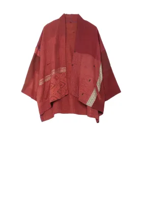 COTTON SILK SW PATCH KANTHA MINI KIMONO JKT - ws4055-red -