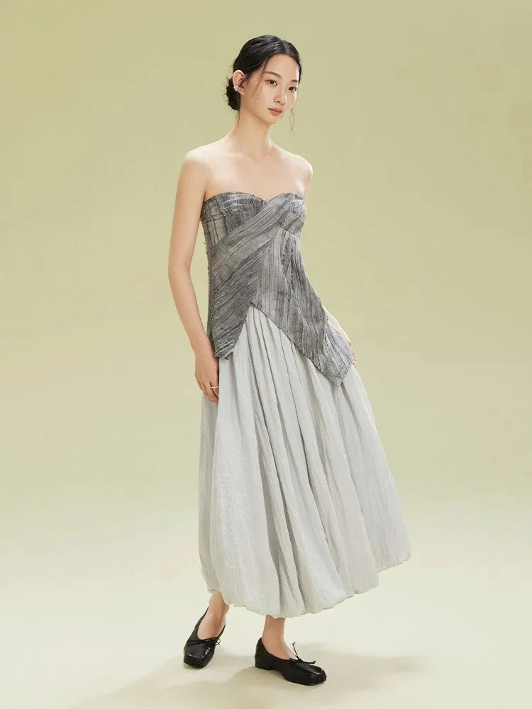 Crumply Wrinkled Balloon Natural Long-Skirt