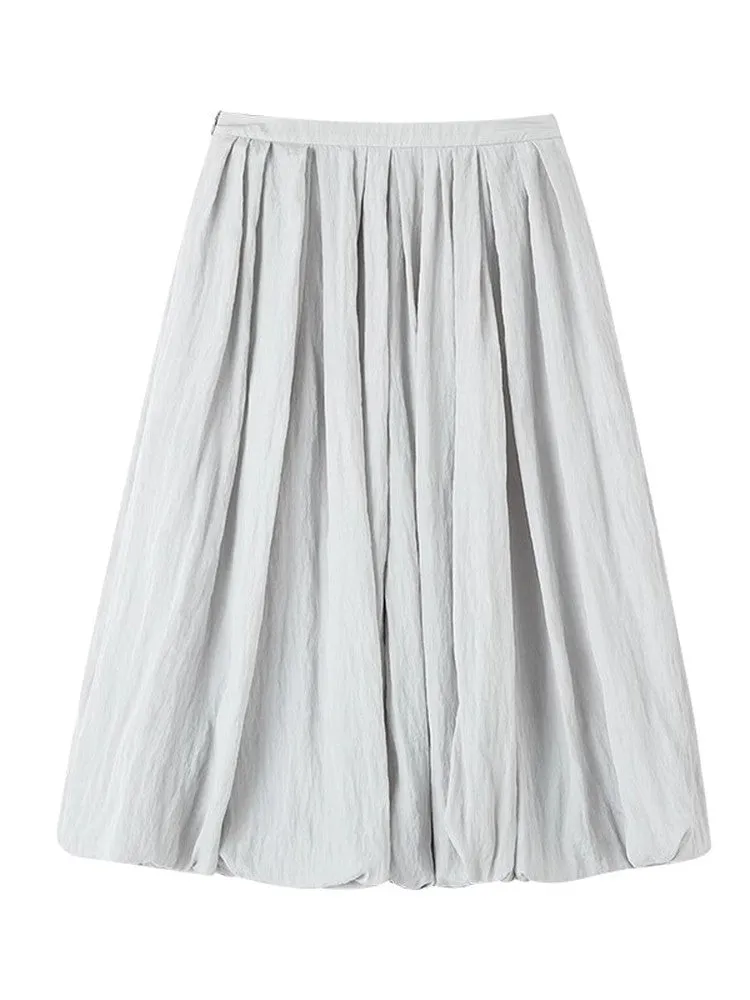 Crumply Wrinkled Balloon Natural Long-Skirt