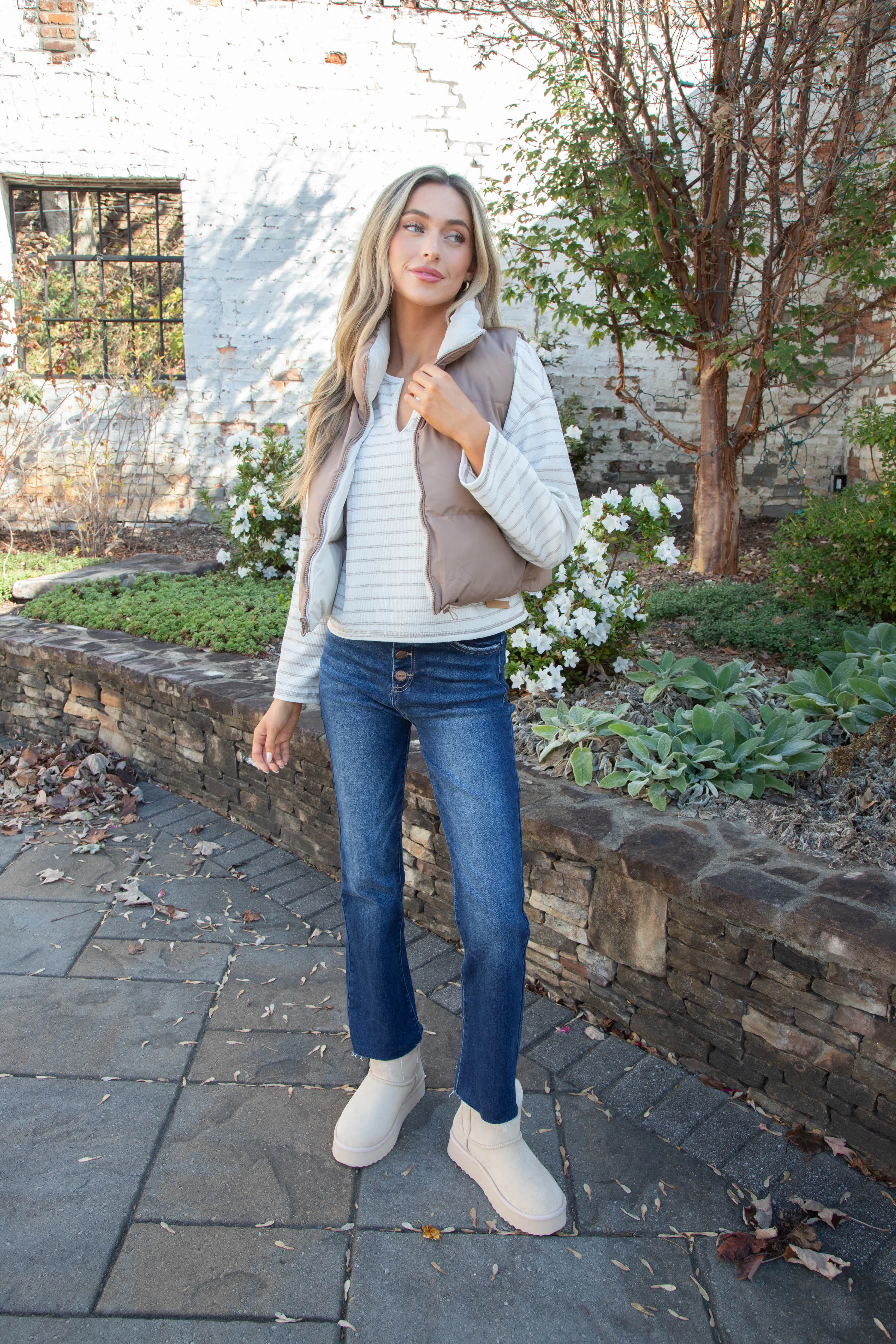 Darcy Striped Marled Knit Top, Cream