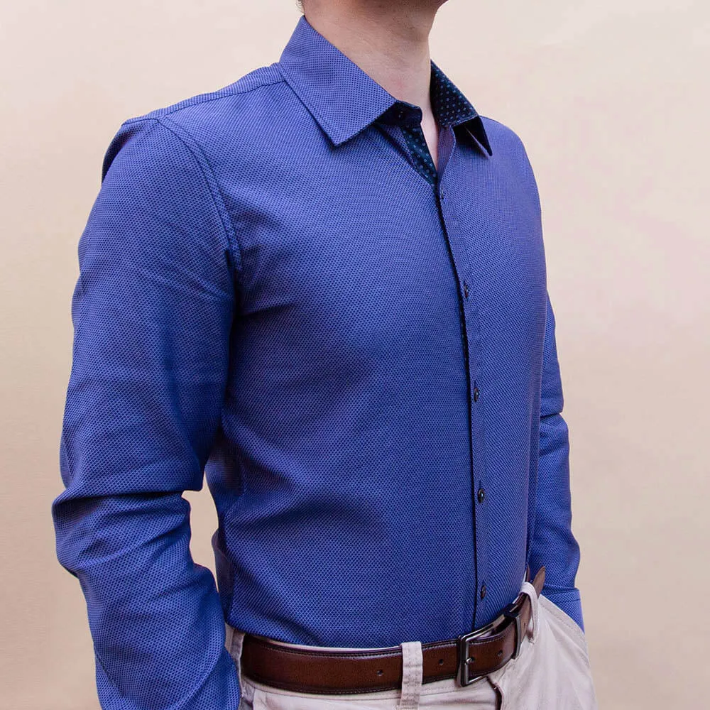 Dark Blue Textured Dress Shirt | The Azure