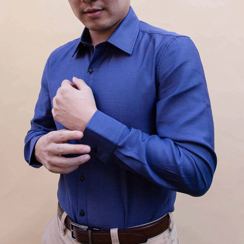 Dark Blue Textured Dress Shirt | The Azure