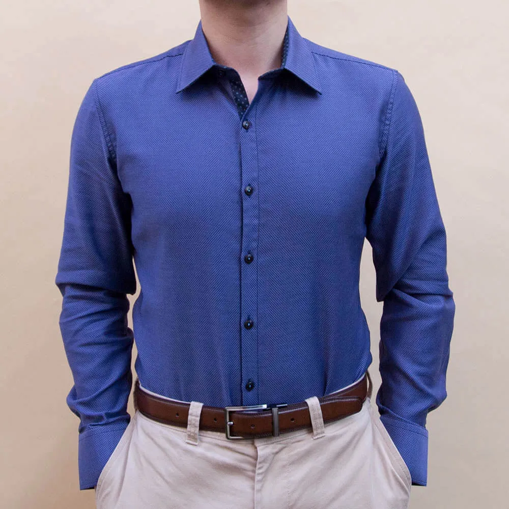 Dark Blue Textured Dress Shirt | The Azure