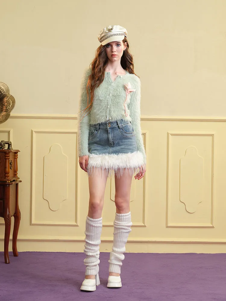 Denim Fur Tight Casual Nichi Min-Skirt