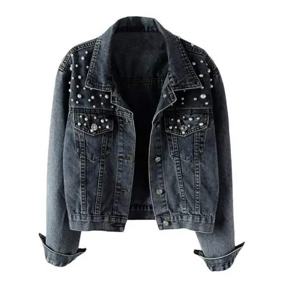 Denim Jacket With Pearl Detail