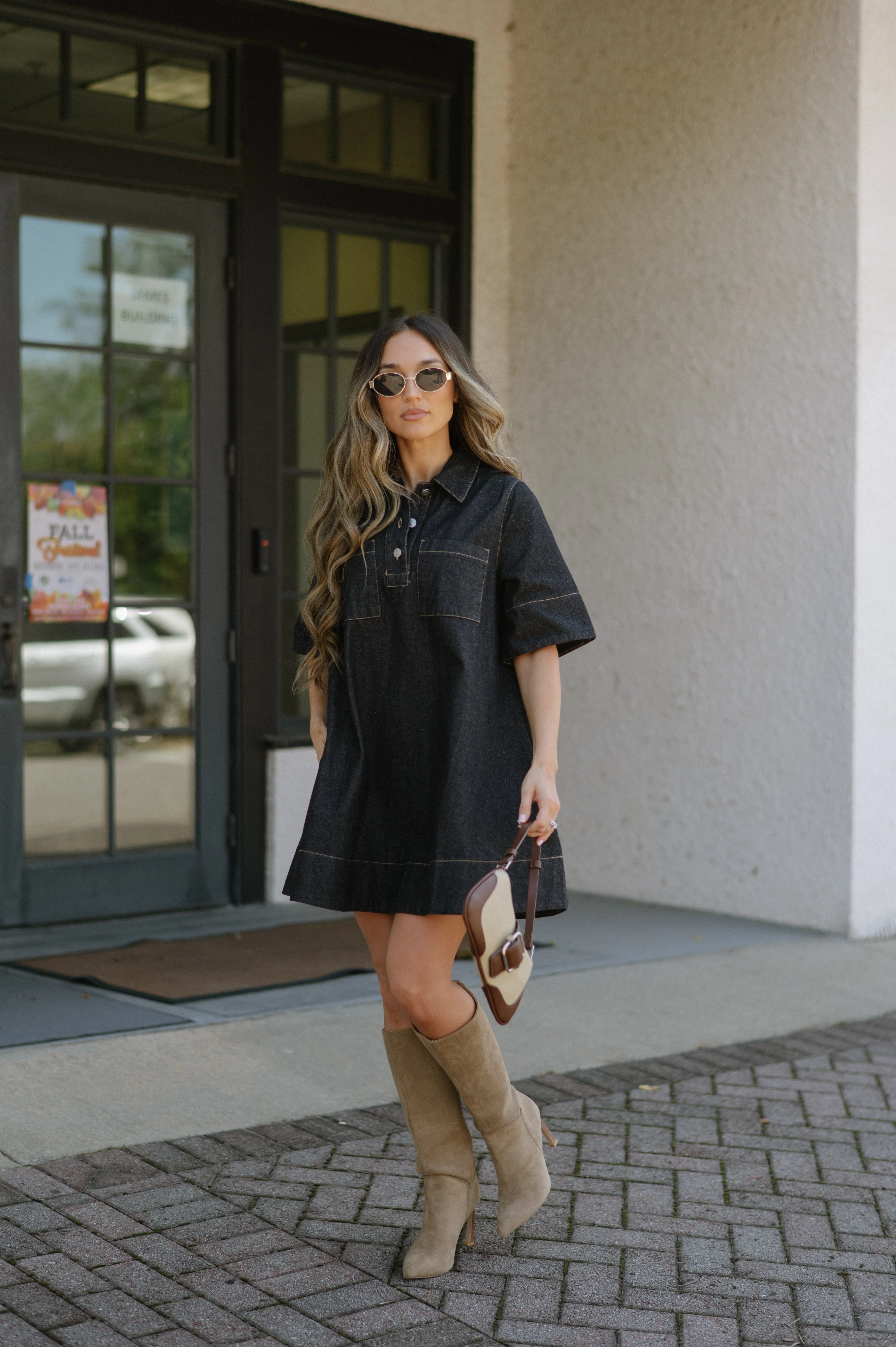 Denim Short Dress-Dark