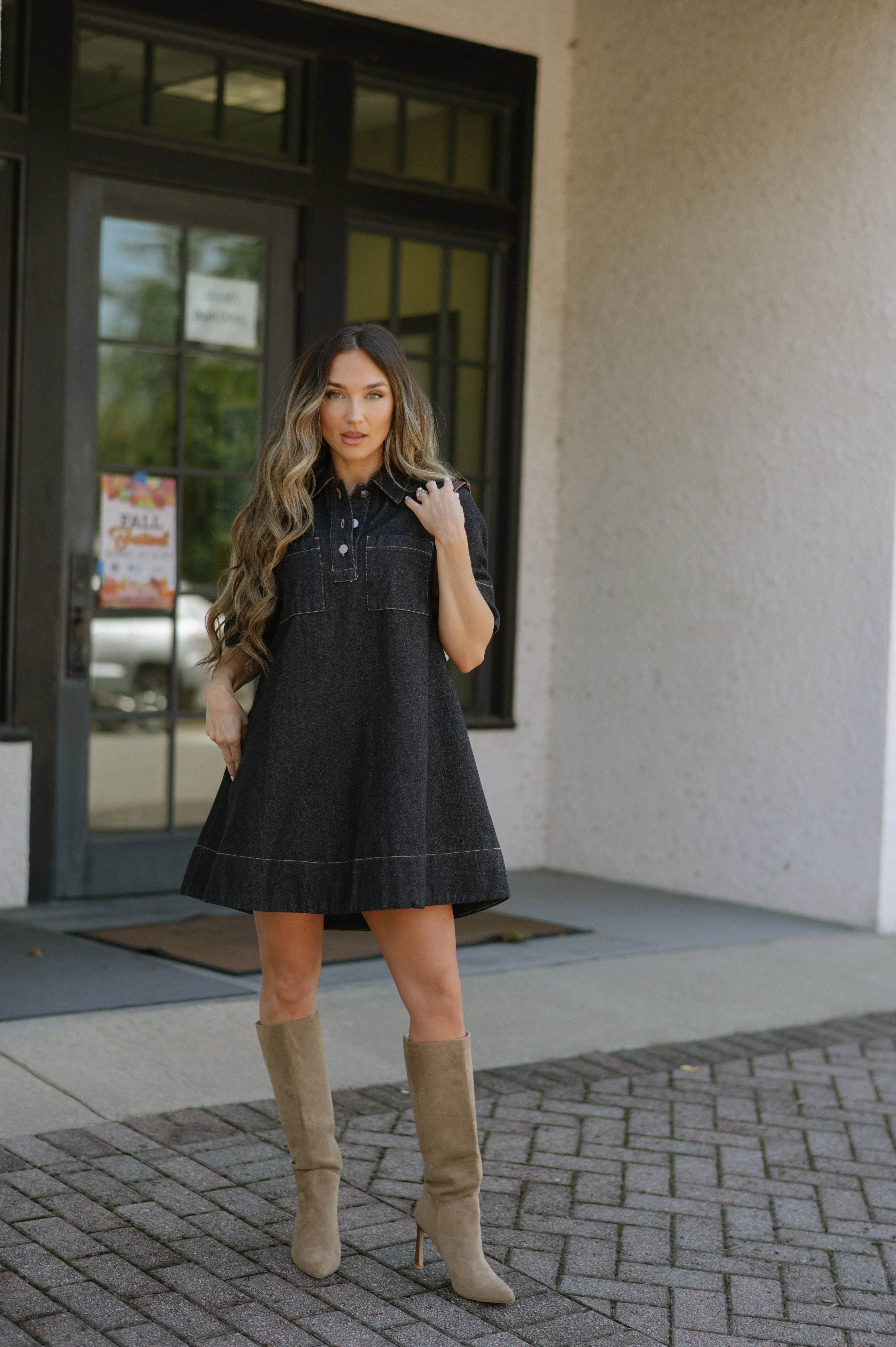 Denim Short Dress-Dark