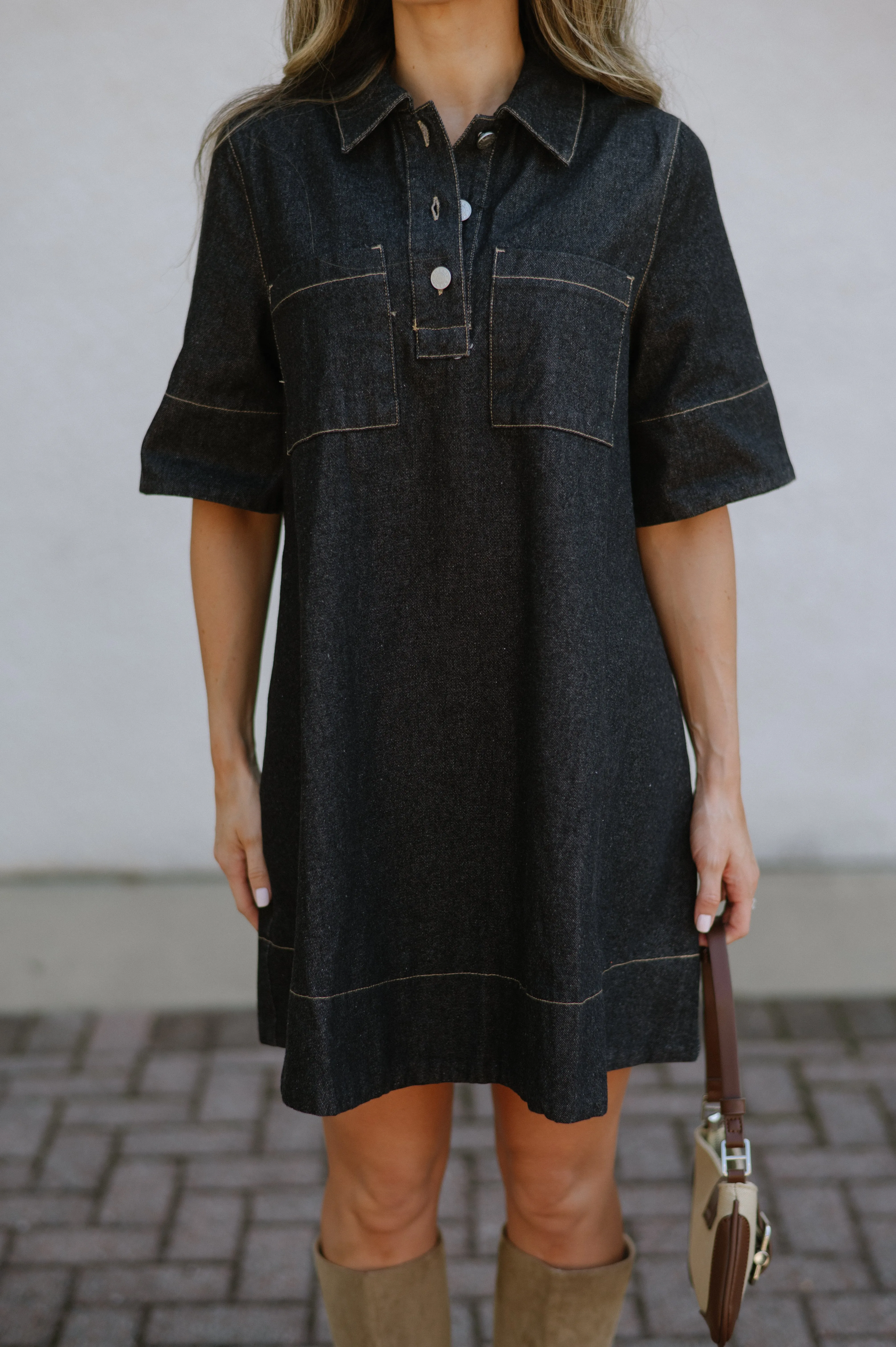 Denim Short Dress-Dark