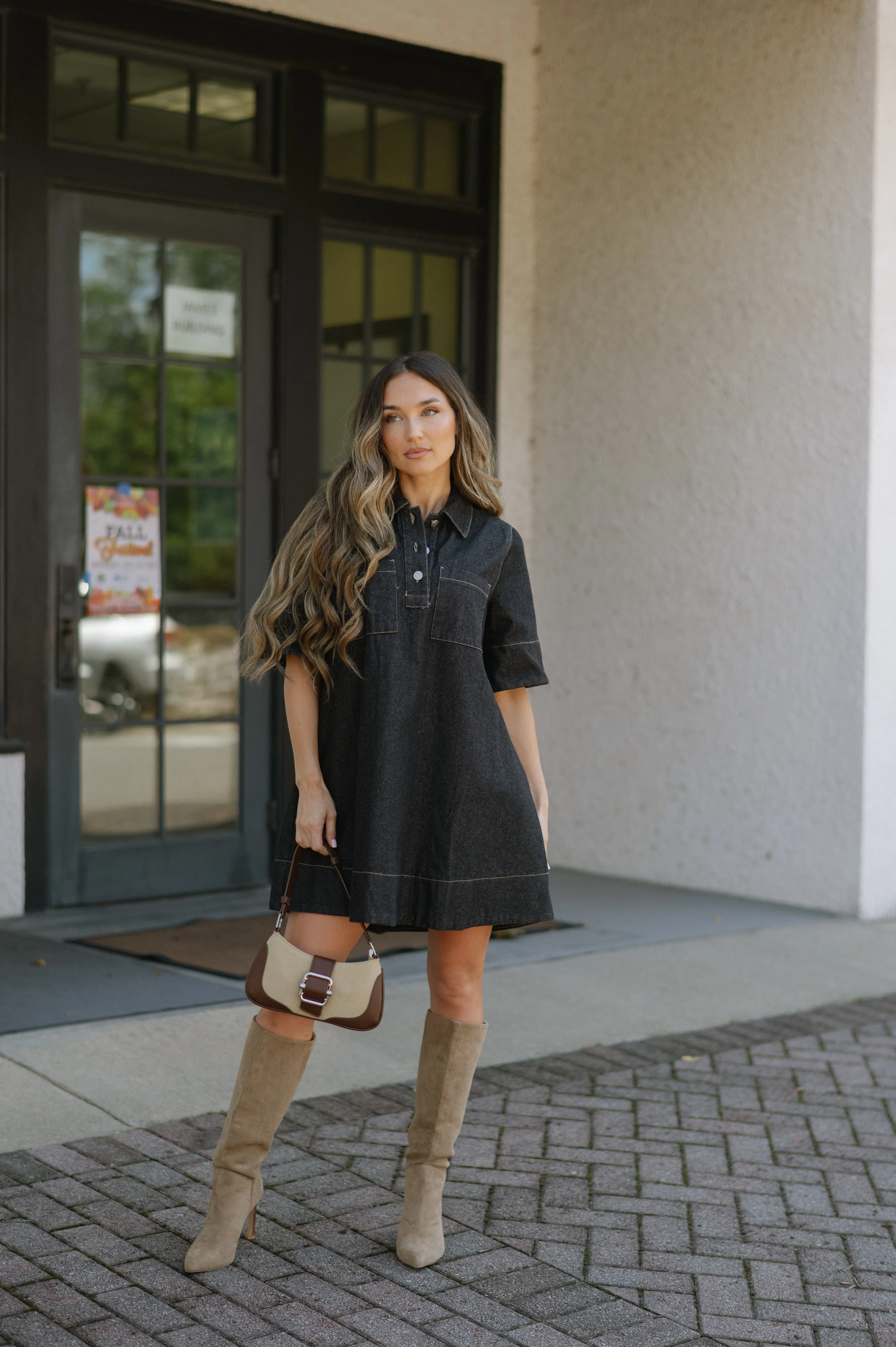 Denim Short Dress-Dark