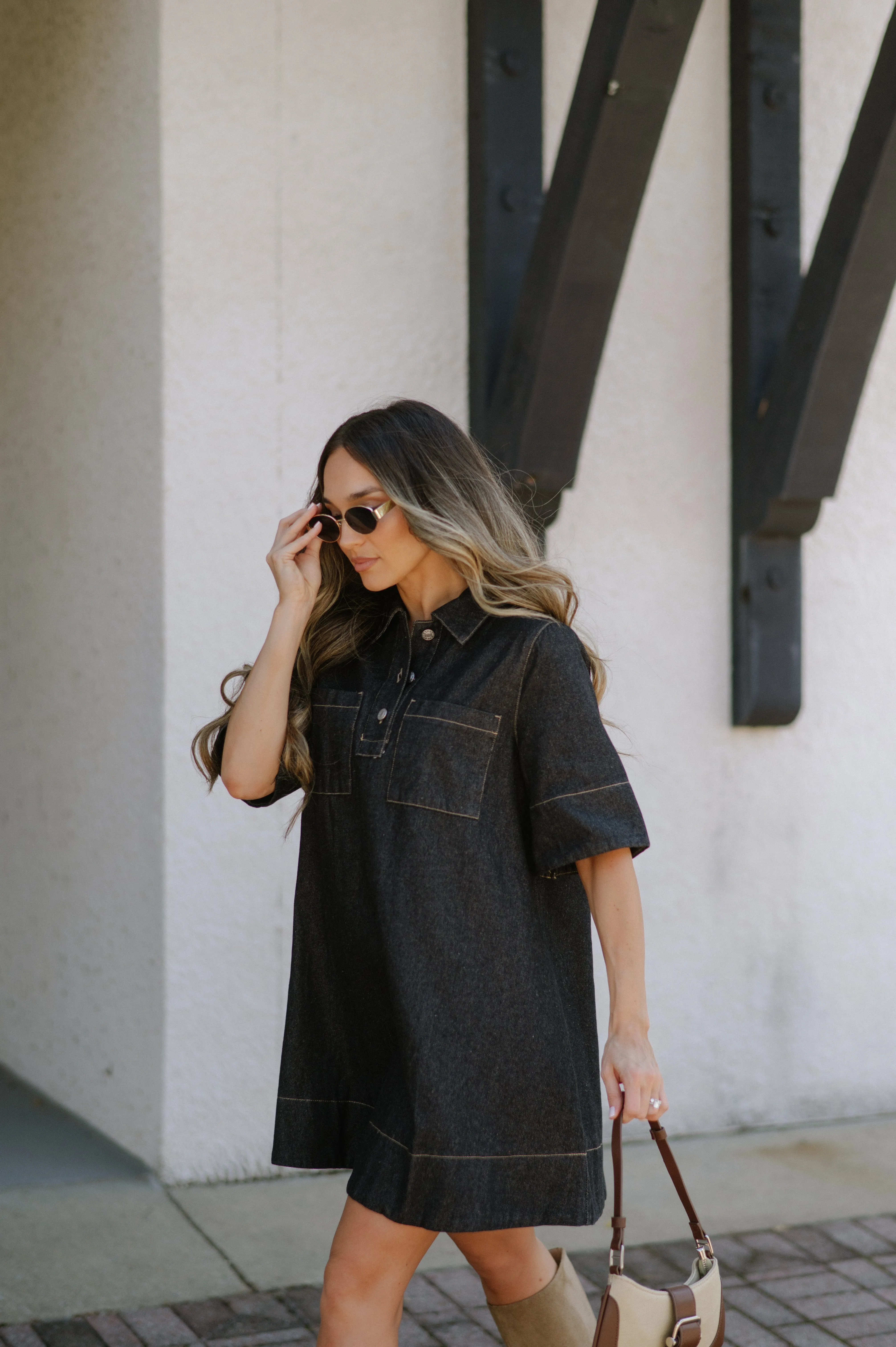 Denim Short Dress-Dark