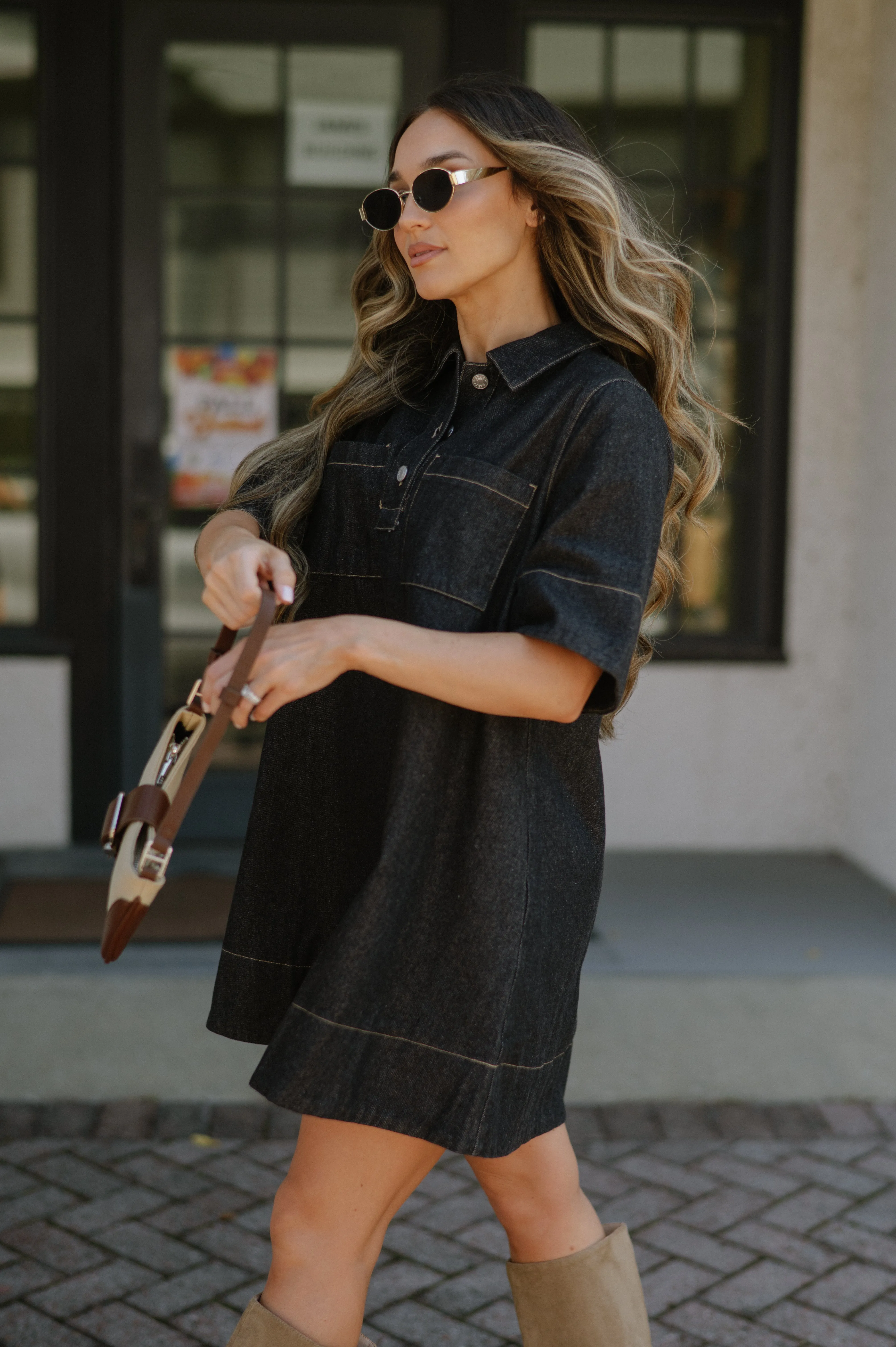 Denim Short Dress-Dark