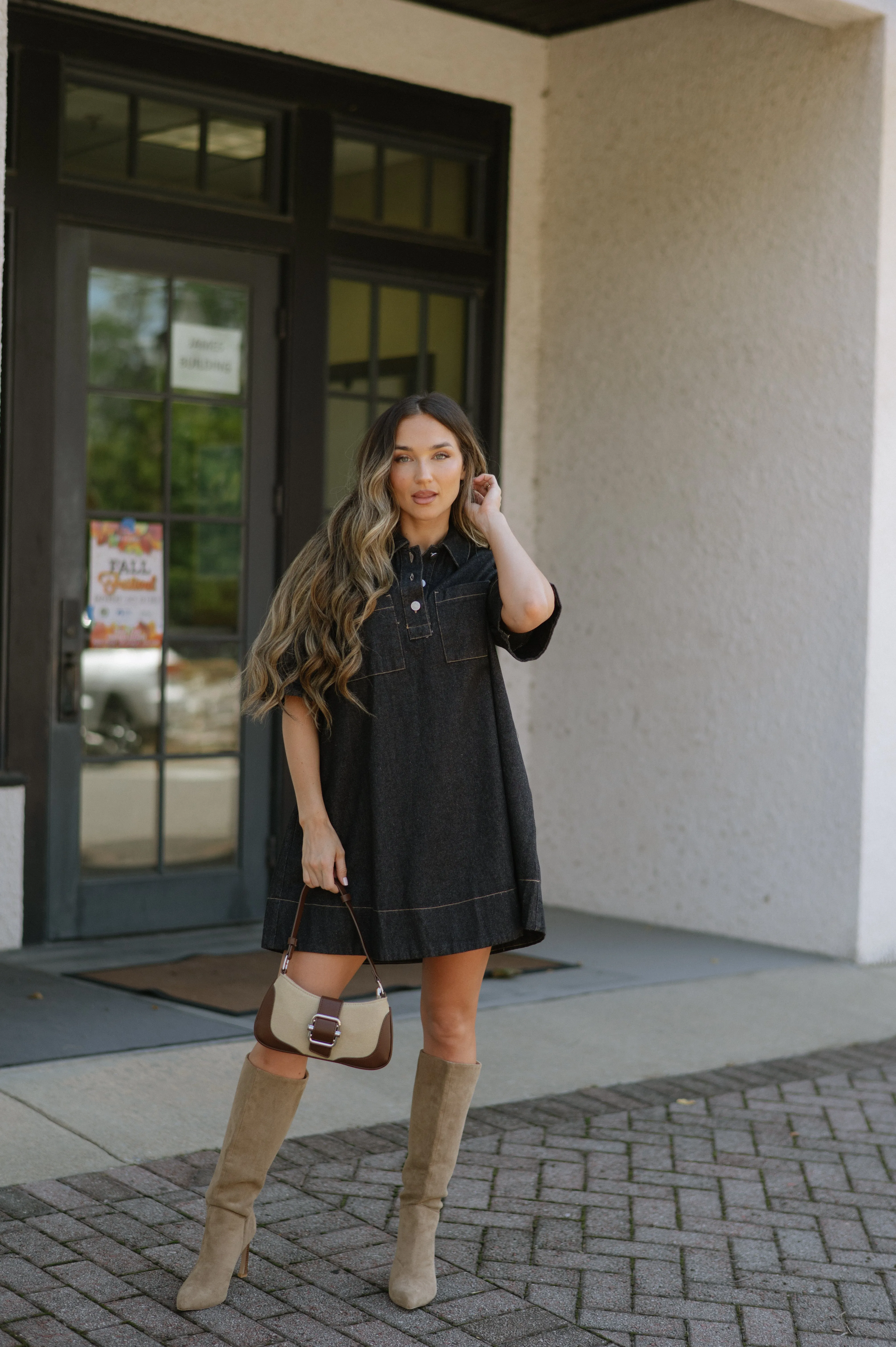 Denim Short Dress-Dark