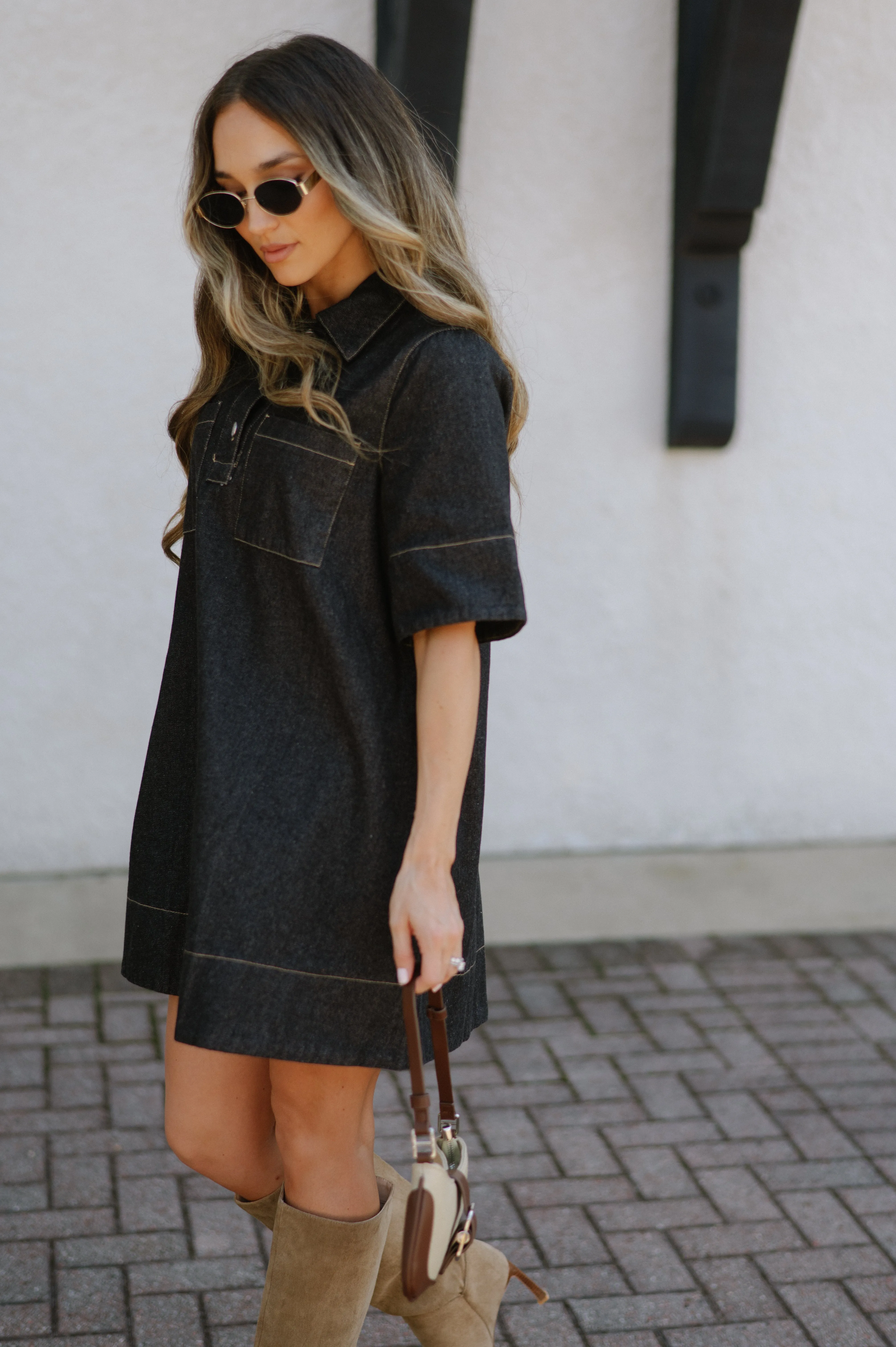 Denim Short Dress-Dark