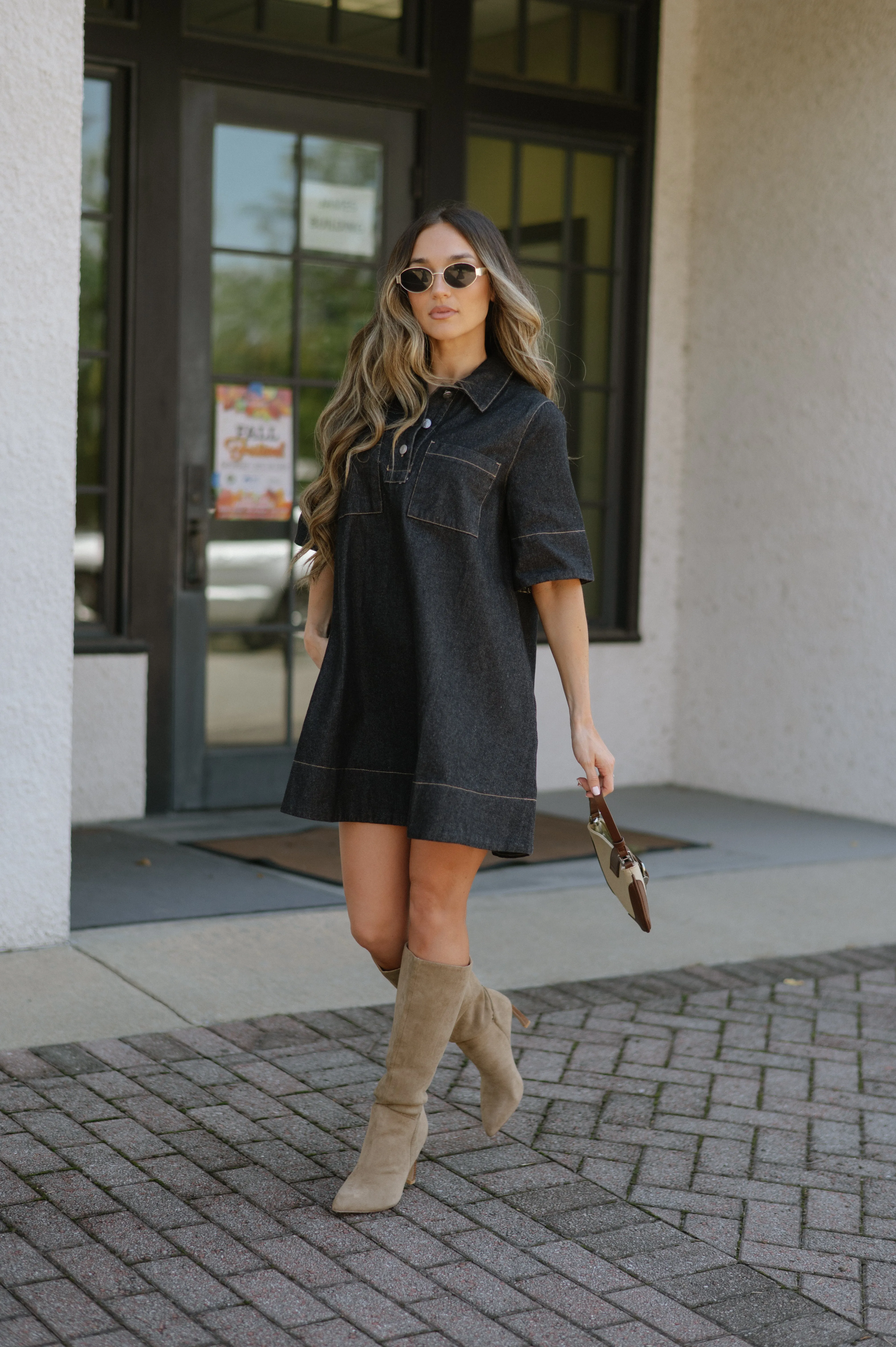 Denim Short Dress-Dark