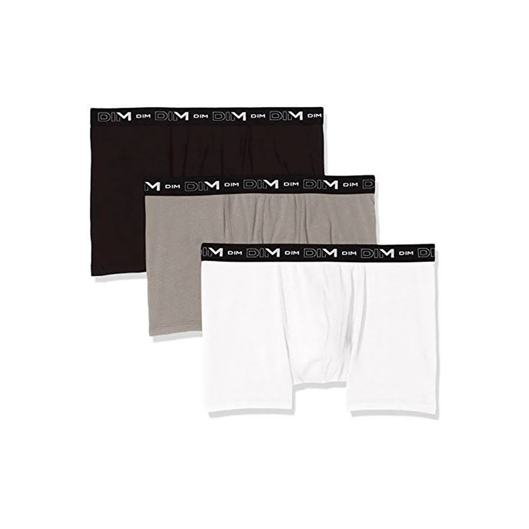 Dim Pack Of 3 Pairs Of Black, Grey And White Stretch Cotton Trunks For Men